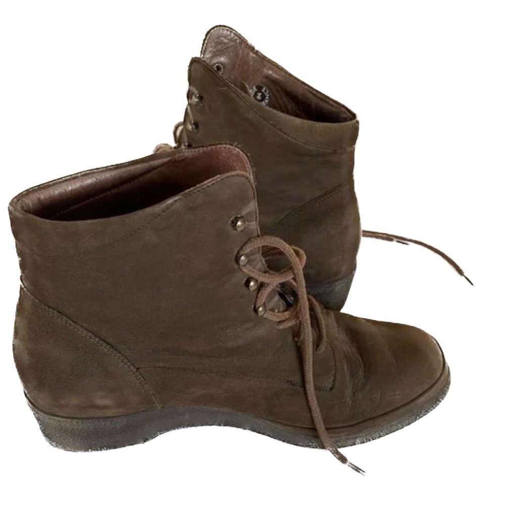 Mephisto Air Jet Brown Suede Lace Up Wedge Heel Combat Boots Womens Size 7.5